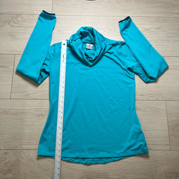 Nike Pro Dri-Fit Top Women's L Teal Cowl Neck Thumbhole Sleeve Athletic Pullover - Picture 3 of 6